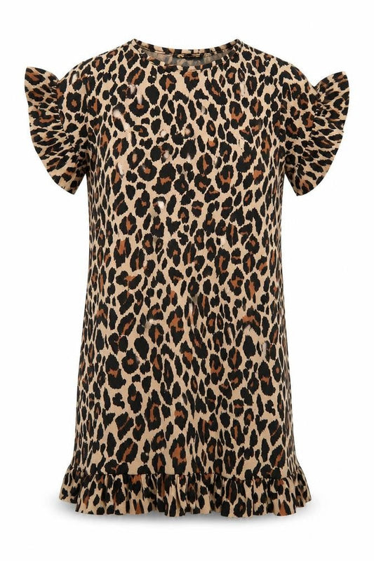 I SAW IT FIRST Womens Brown Animal Print Polyester Mini Size 8 Round Neck
