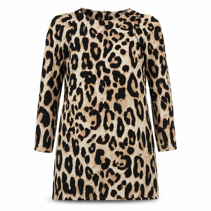H&M Womens Brown Animal Print Polyester A-Line Size S Round Neck Zip