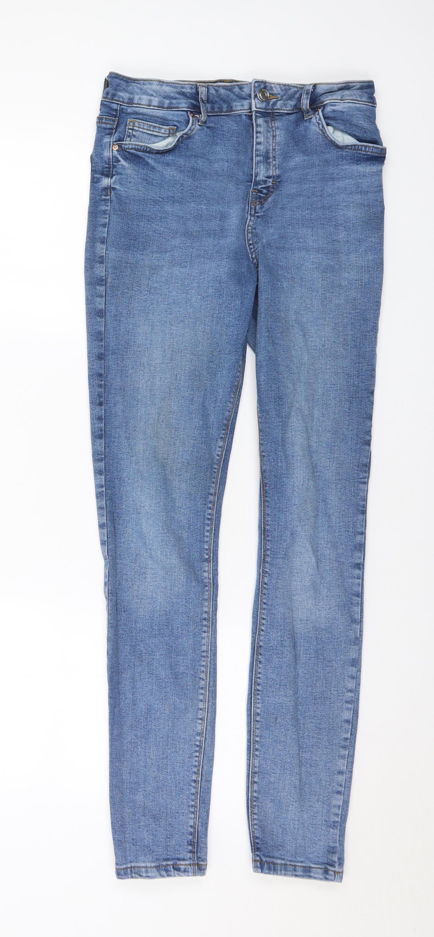 Denim & Co. Womens Blue Cotton Skinny Jeans Size 12 L29 in Regular Button