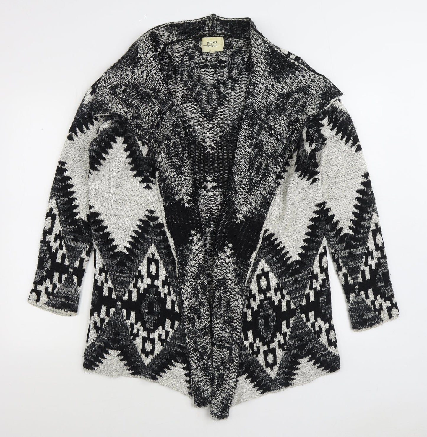 Matalan Womens Grey V-Neck Geometric Acrylic Cardigan Jumper Size S