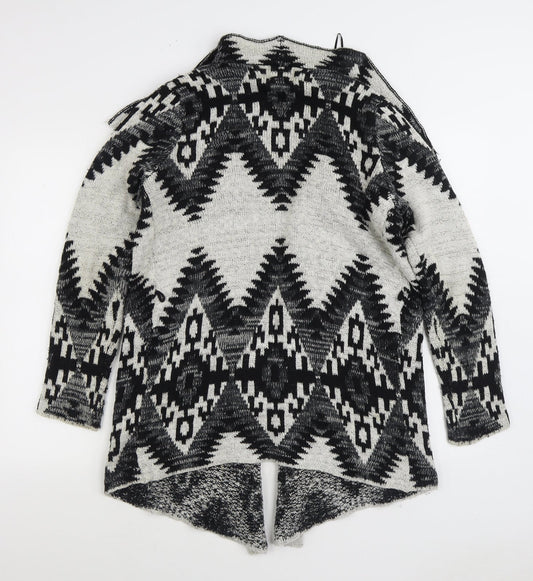 Matalan Womens Grey V-Neck Geometric Acrylic Cardigan Jumper Size S