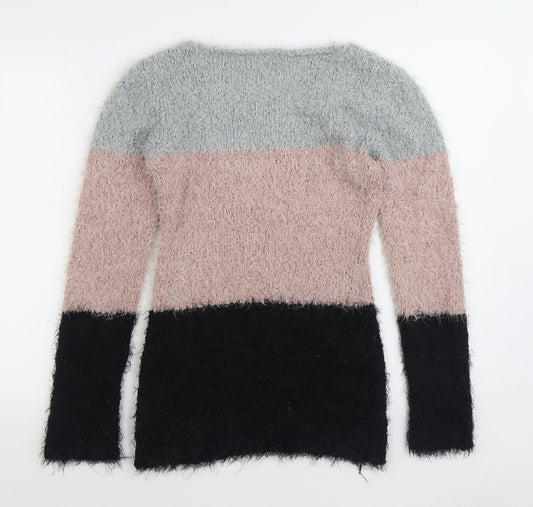 Apricot Womens Multicoloured Scoop Neck Striped Polyester Pullover Jumper Size S