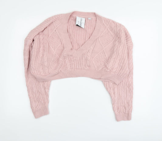 COLLUSION Womens Pink V-Neck Acrylic Pullover Jumper Size 12