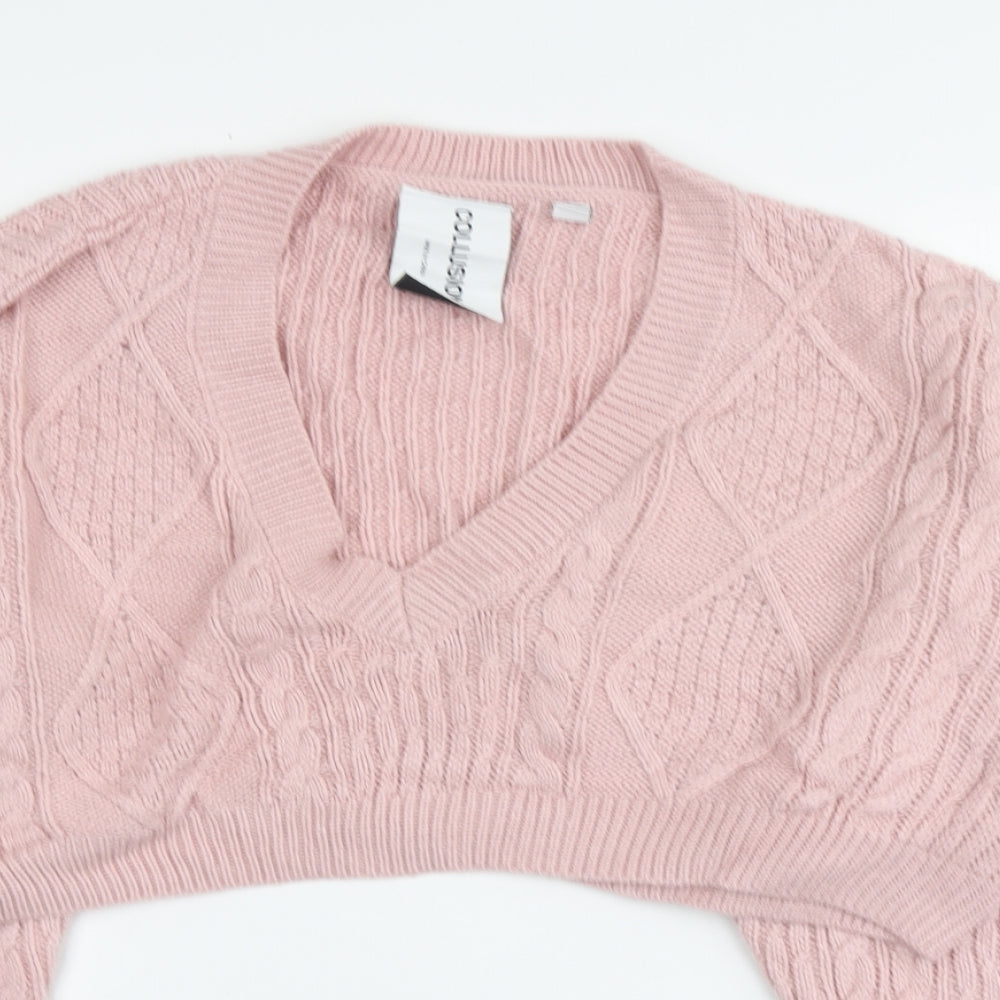COLLUSION Womens Pink V-Neck Acrylic Pullover Jumper Size 12