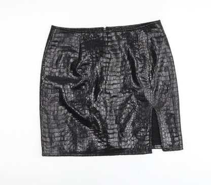 Motel Womens Black Animal Print Polyester A-Line Skirt Size L Zip
