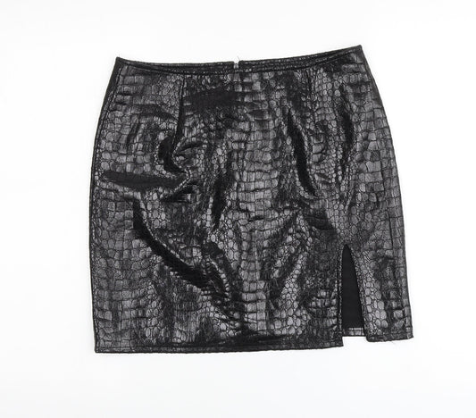 Motel Womens Black Animal Print Polyester A-Line Skirt Size L Zip