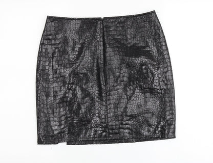 Motel Womens Black Animal Print Polyester A-Line Skirt Size L Zip