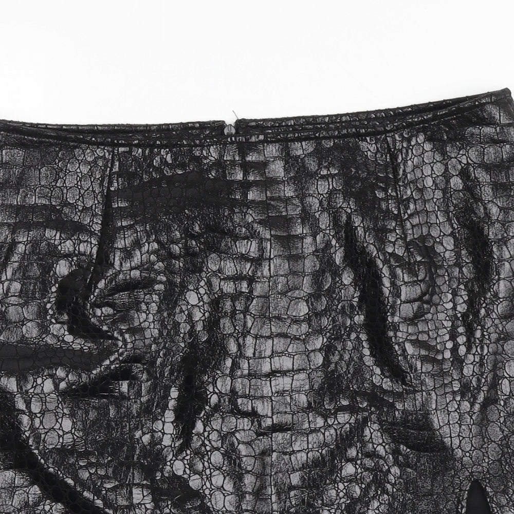 Motel Womens Black Animal Print Polyester A-Line Skirt Size L Zip