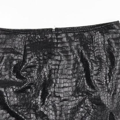 Motel Womens Black Animal Print Polyester A-Line Skirt Size L Zip