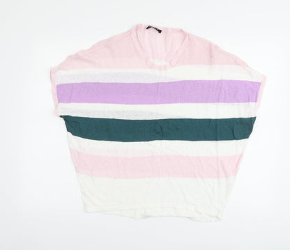 Kaleidoscope Womens Multicoloured Round Neck Striped Cotton Pullover Jumper Size 10