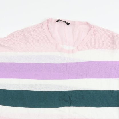 Kaleidoscope Womens Multicoloured Round Neck Striped Cotton Pullover Jumper Size 10