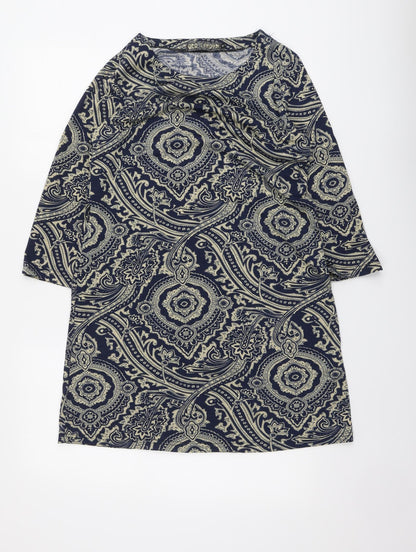 QED London Womens Blue Paisley Cotton Trapeze & Swing Size M Round Neck