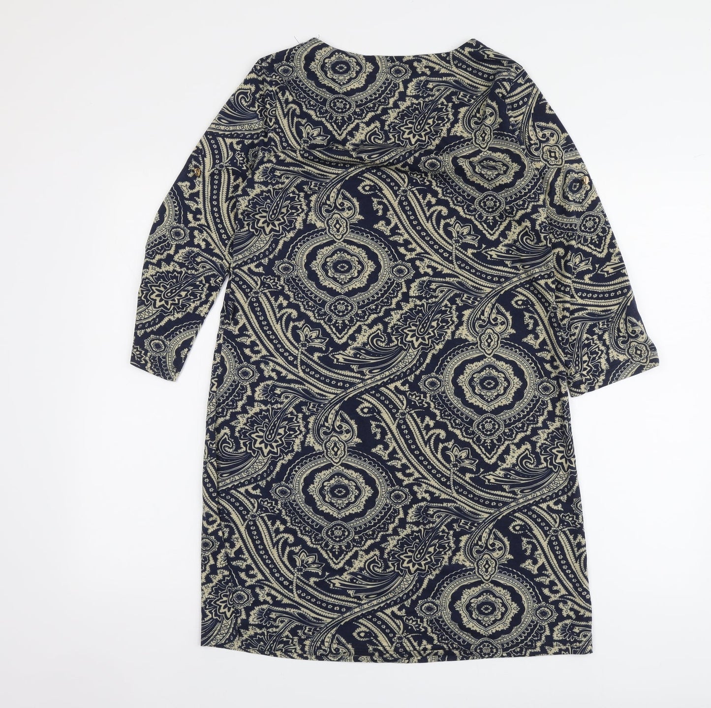 QED London Womens Blue Paisley Cotton Trapeze & Swing Size M Round Neck
