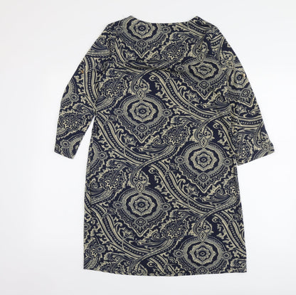 QED London Womens Blue Paisley Cotton Trapeze & Swing Size M Round Neck
