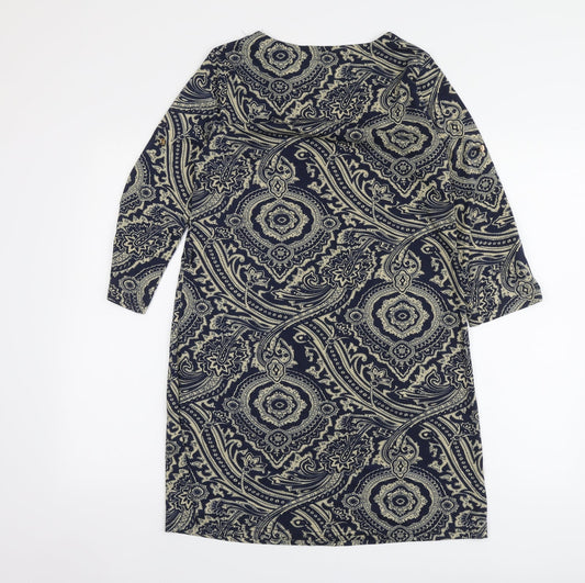 QED London Womens Blue Paisley Cotton Trapeze & Swing Size M Round Neck