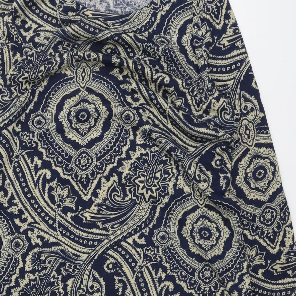 QED London Womens Blue Paisley Cotton Trapeze & Swing Size M Round Neck