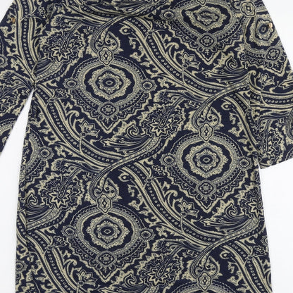 QED London Womens Blue Paisley Cotton Trapeze & Swing Size M Round Neck