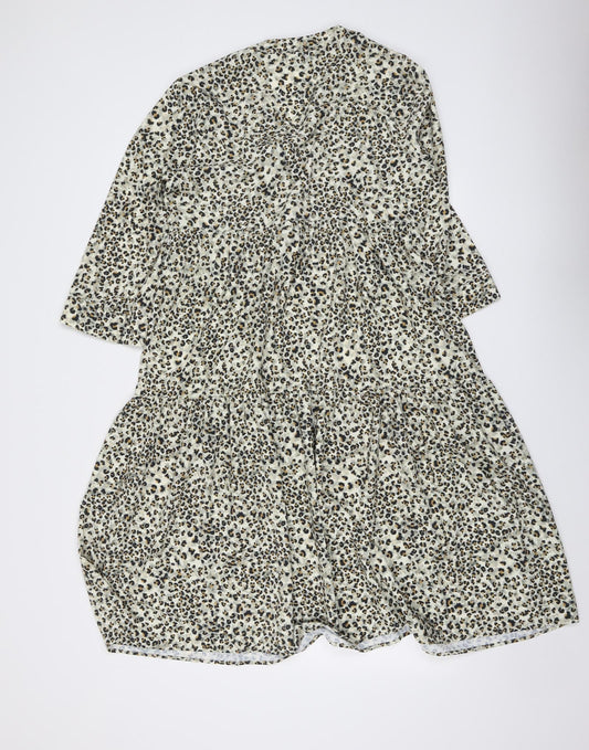Primark Womens Beige Animal Print Polyester Skater Dress Size 10 V-Neck