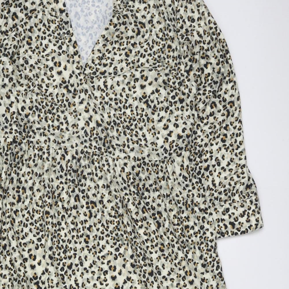 Primark Womens Beige Animal Print Polyester Skater Dress Size 10 V-Neck