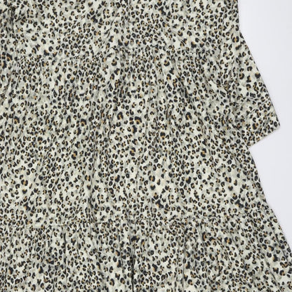 Primark Womens Beige Animal Print Polyester Skater Dress Size 10 V-Neck