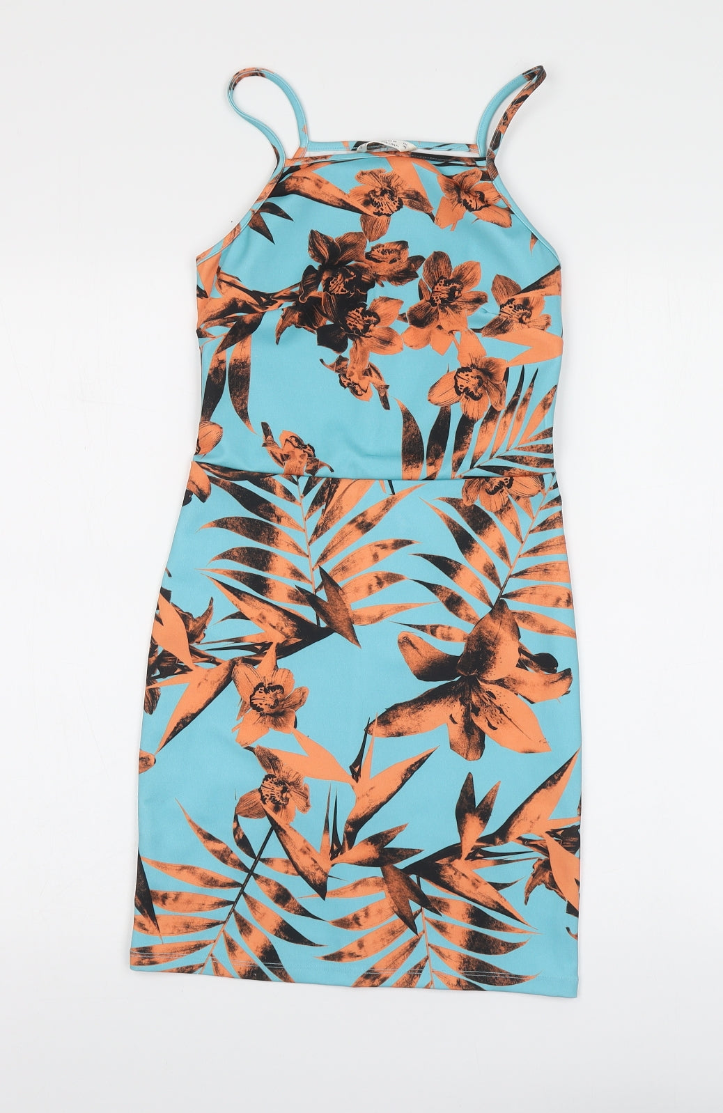 Miss Selfridge Womens Blue Floral Polyester Bodycon Size 8 Halter