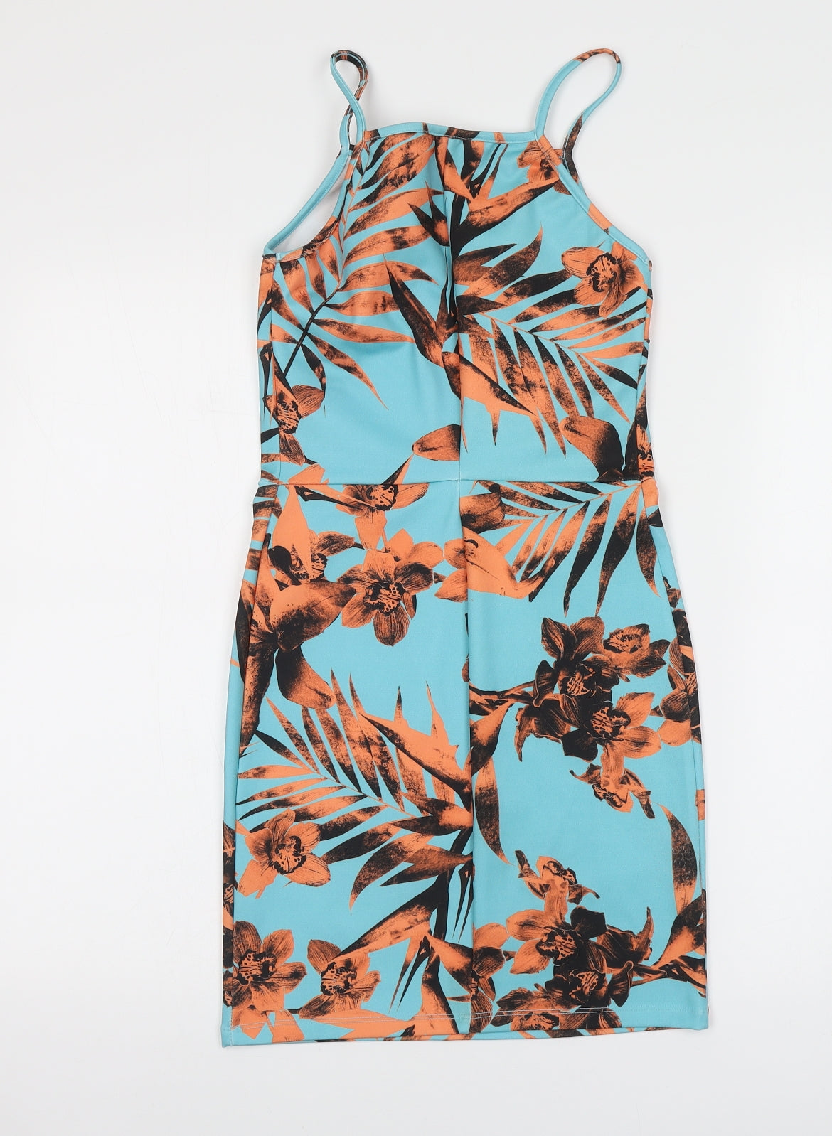 Miss Selfridge Womens Blue Floral Polyester Bodycon Size 8 Halter
