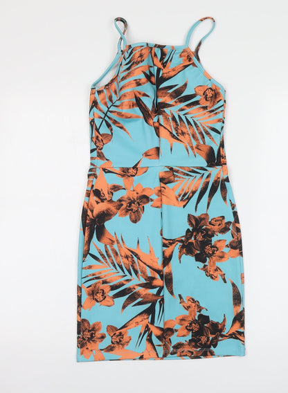 Miss Selfridge Womens Blue Floral Polyester Bodycon Size 8 Halter