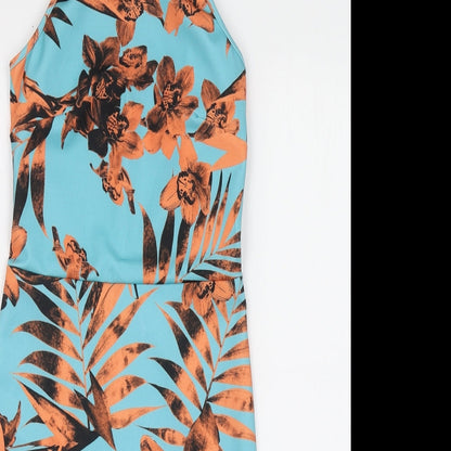 Miss Selfridge Womens Blue Floral Polyester Bodycon Size 8 Halter