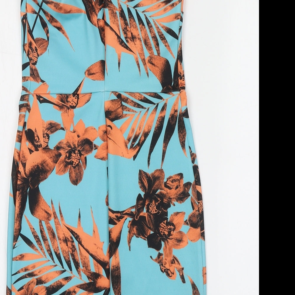 Miss Selfridge Womens Blue Floral Polyester Bodycon Size 8 Halter