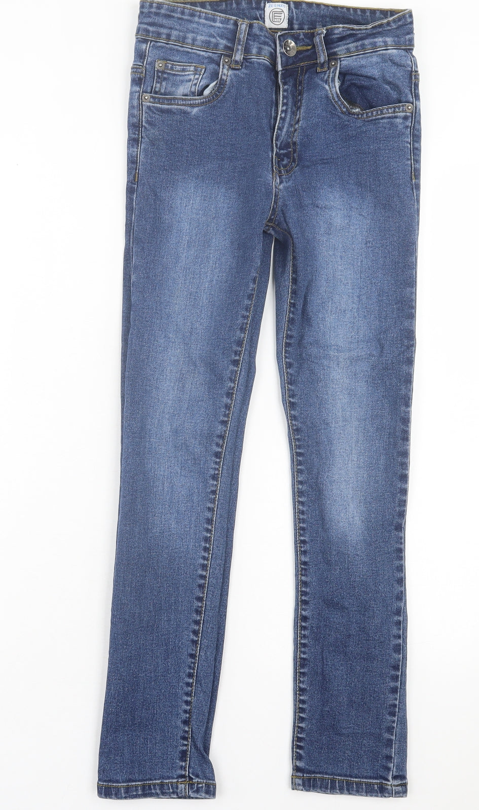 Ze Enzo Mens Blue Cotton Straight Jeans Size 26 L25 in Regular Button