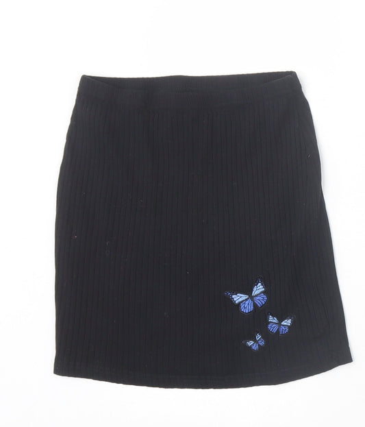 SheIn Womens Black Polyester Straight & Pencil Skirt Size S - Butterfly print