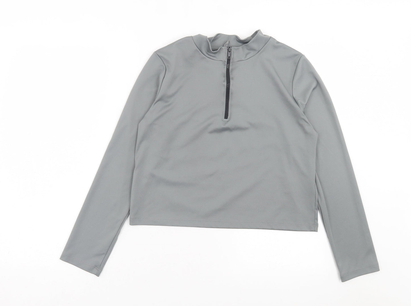 ASOS Womens Grey Polyester Cropped Casual Size 18 High Neck Zip