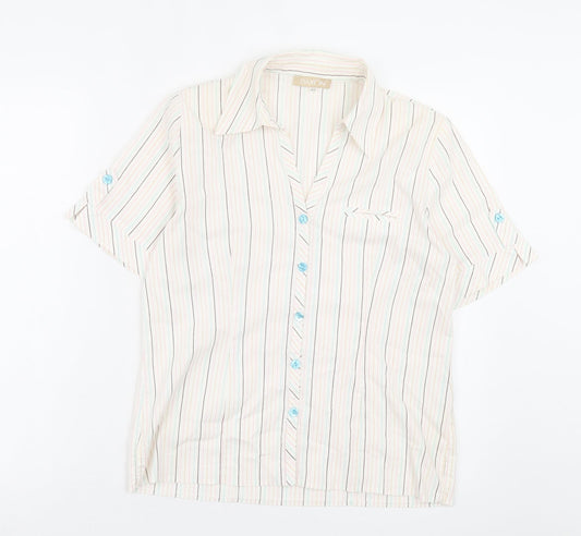 Daxon Womens Multicoloured Striped Cotton Basic Button-Up Size 12 Collared