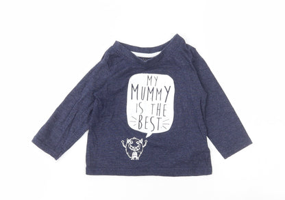 Mini Rebel Boys Blue Cotton Basic T-Shirt Size 9-12 Months Round Neck - Slogan