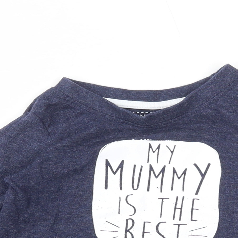 Mini Rebel Boys Blue Cotton Basic T-Shirt Size 9-12 Months Round Neck - Slogan