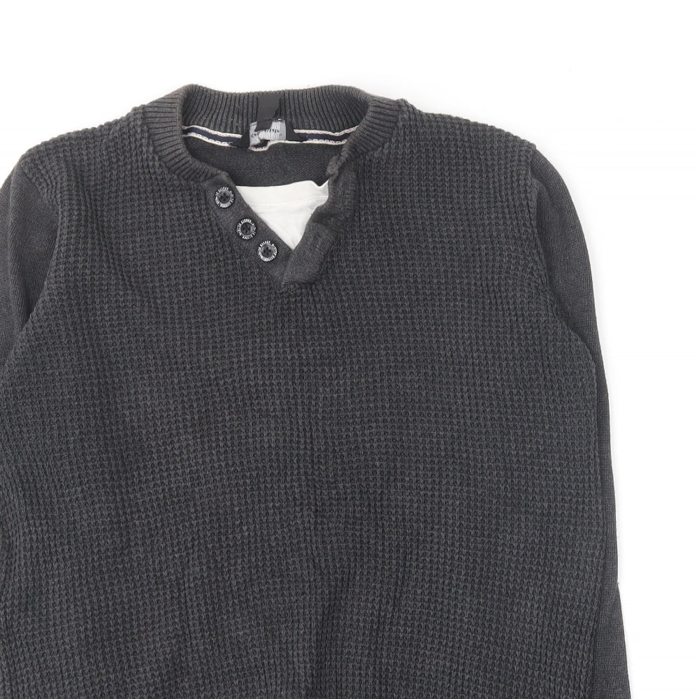 Cedar Wood State Mens Grey Round Neck Cotton Pullover Jumper Size S