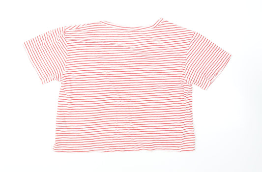 SheIn Womens Red Striped Cotton Basic T-Shirt Size L V-Neck