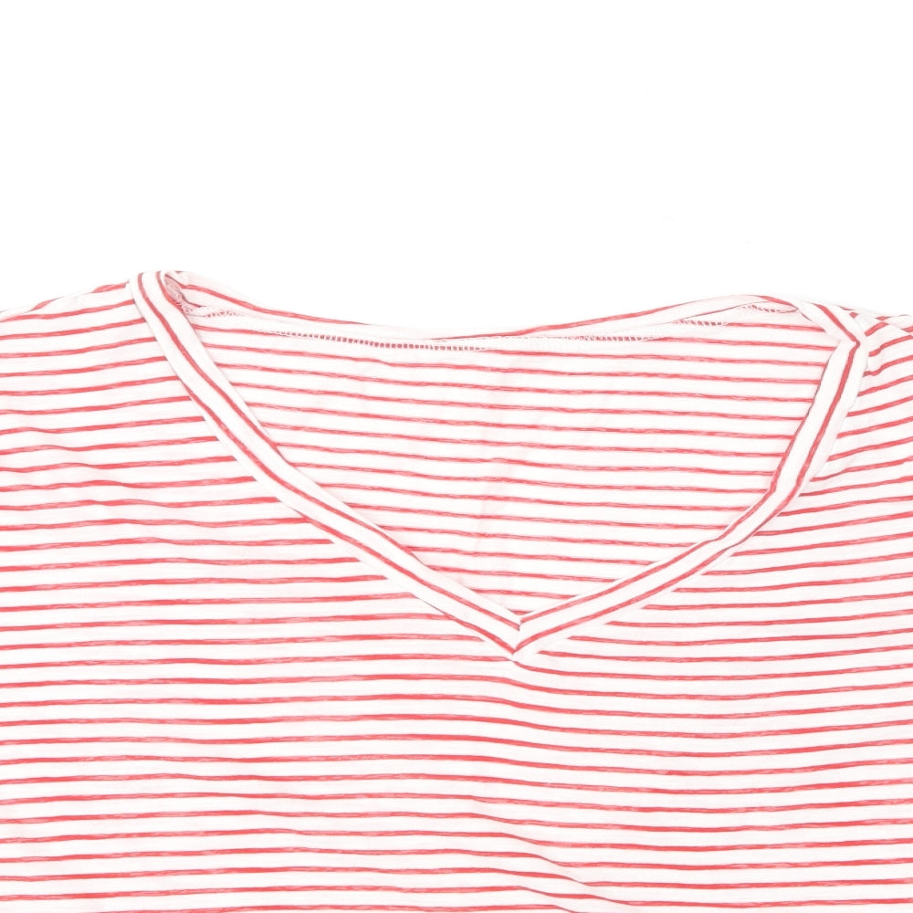 SheIn Womens Red Striped Cotton Basic T-Shirt Size L V-Neck