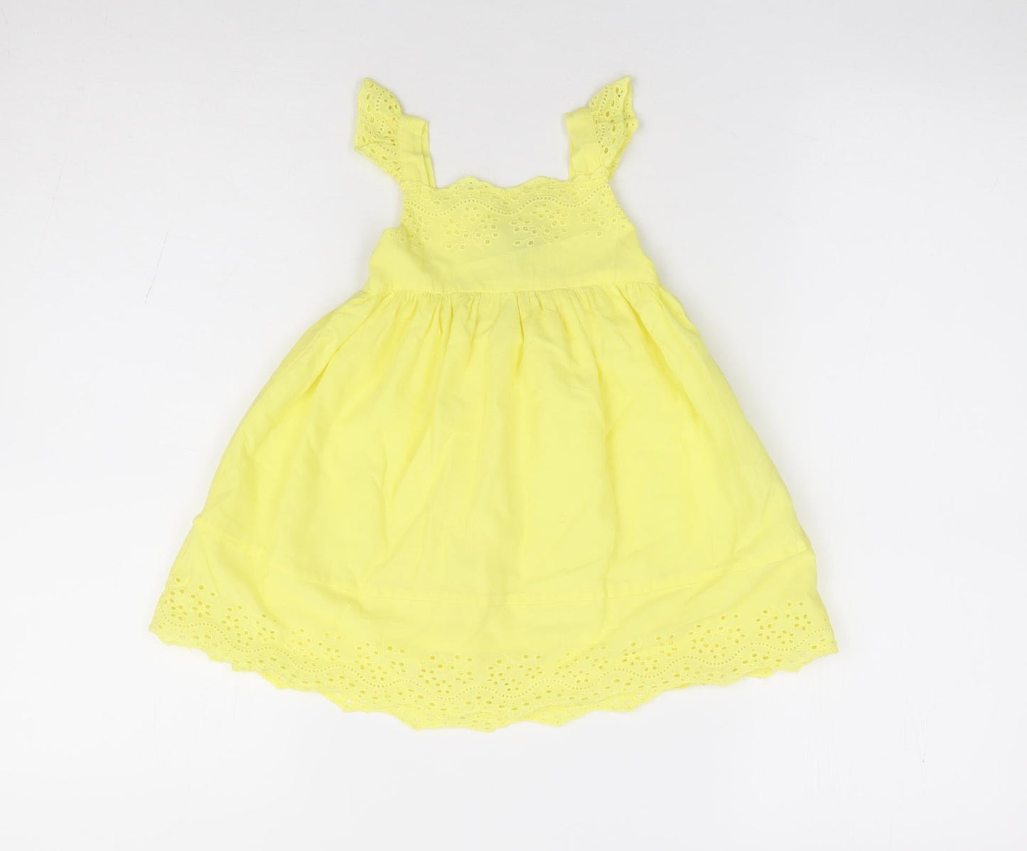 Peacocks Girls Yellow 100% Cotton Fit & Flare Size 6-9 Months Square Neck Pullover
