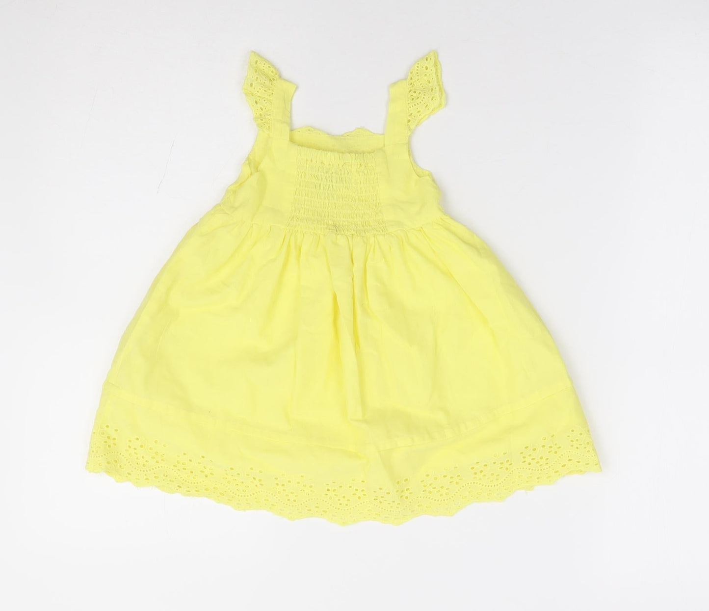 Peacocks Girls Yellow 100% Cotton Fit & Flare Size 6-9 Months Square Neck Pullover