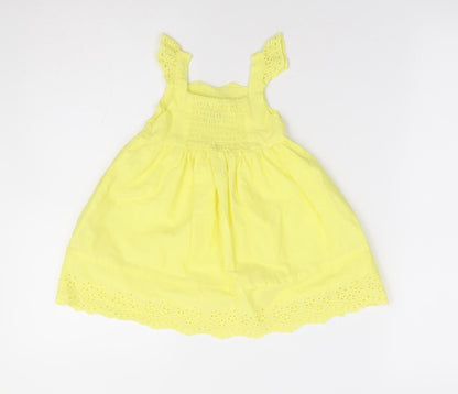 Peacocks Girls Yellow 100% Cotton Fit & Flare Size 6-9 Months Square Neck Pullover