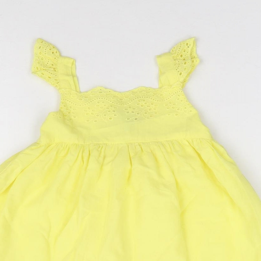 Peacocks Girls Yellow 100% Cotton Fit & Flare Size 6-9 Months Square Neck Pullover