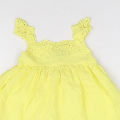 Peacocks Girls Yellow 100% Cotton Fit & Flare Size 6-9 Months Square Neck Pullover