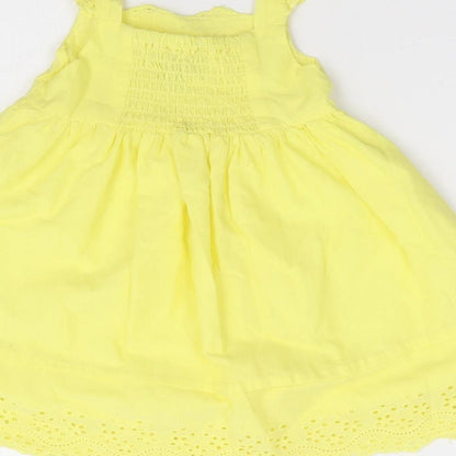 Peacocks Girls Yellow 100% Cotton Fit & Flare Size 6-9 Months Square Neck Pullover
