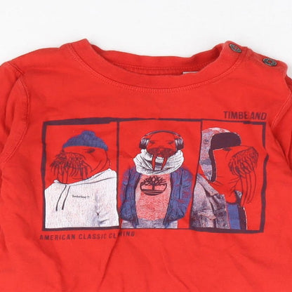Timberland Boys Red 100% Cotton Pullover T-Shirt Size 2 Years Crew Neck Pullover - Warlus