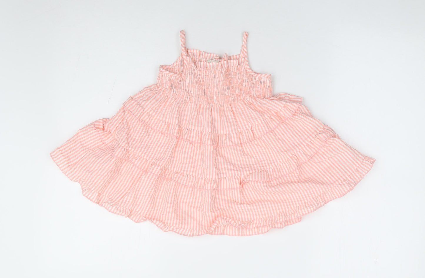F&F Girls Pink Striped Polyester Fit & Flare Size 12-18 Months Square Neck Pullover