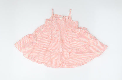 F&F Girls Pink Striped Polyester Fit & Flare Size 12-18 Months Square Neck Pullover