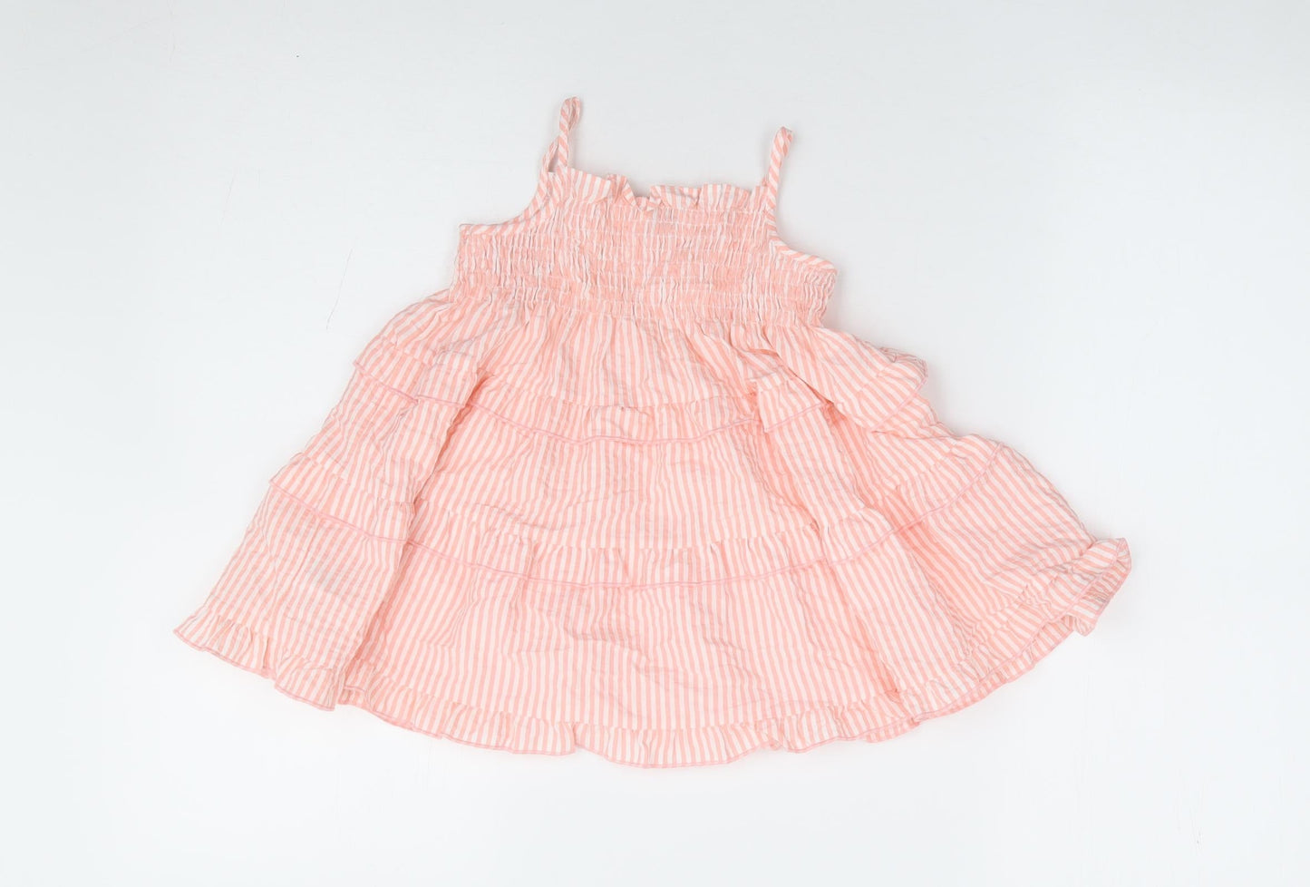 F&F Girls Pink Striped Polyester Fit & Flare Size 12-18 Months Square Neck Pullover
