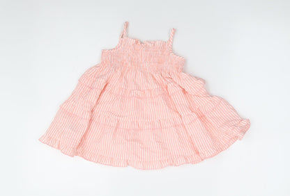 F&F Girls Pink Striped Polyester Fit & Flare Size 12-18 Months Square Neck Pullover