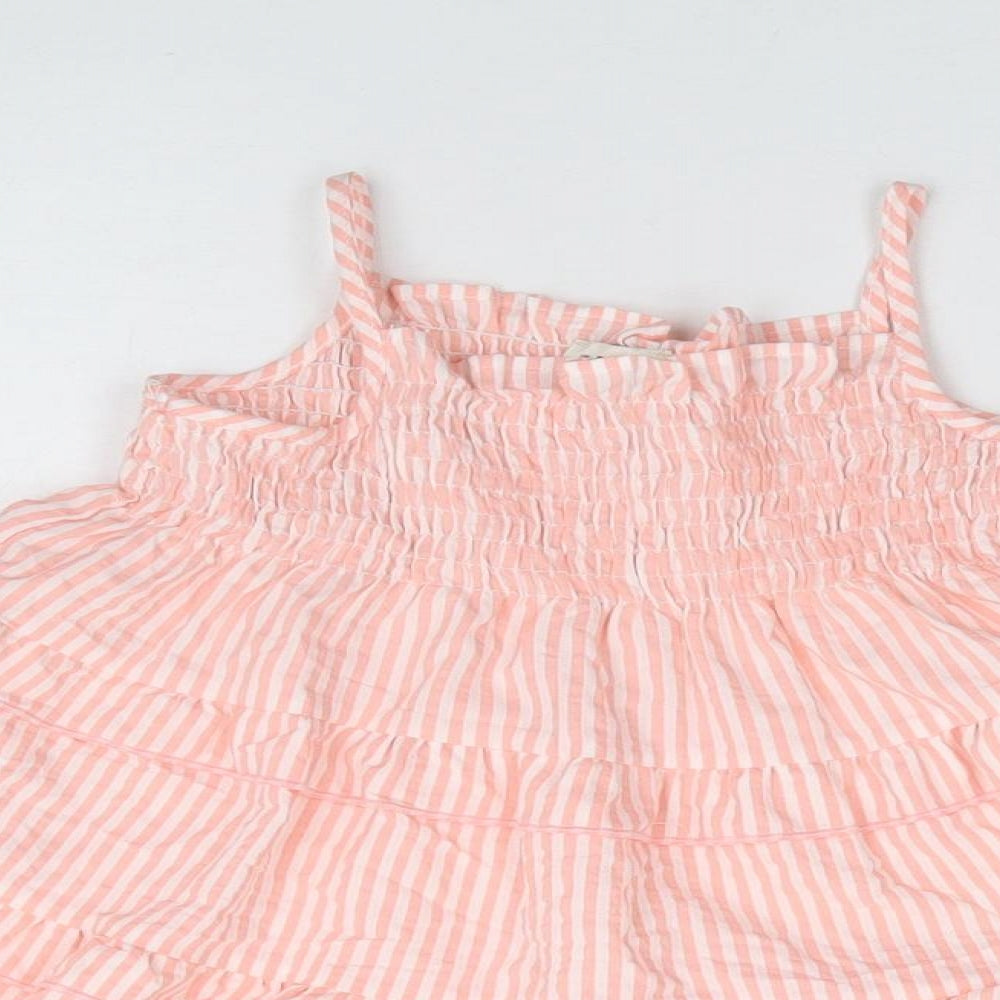 F&F Girls Pink Striped Polyester Fit & Flare Size 12-18 Months Square Neck Pullover